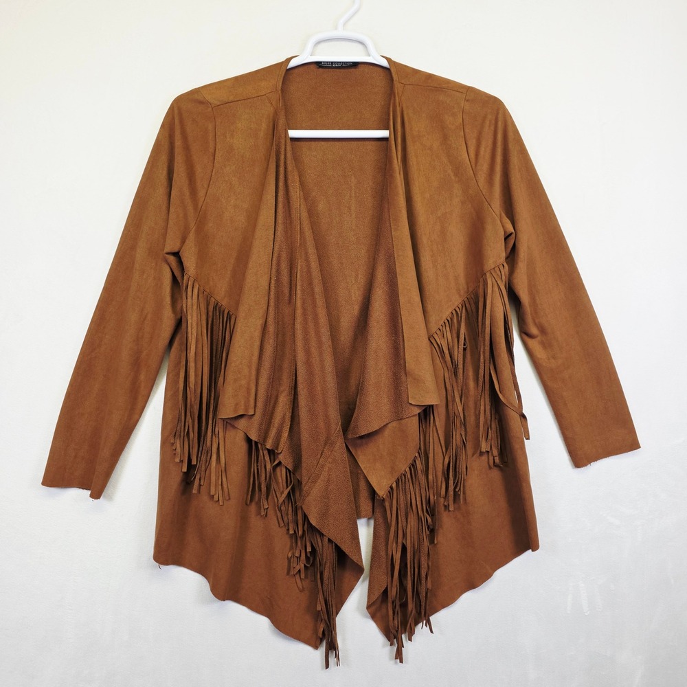 BAJEE COLLECTION Faux Suede Fringe Jacket Womens L Western Boho Festival Y2K - Picture 2 of 15
